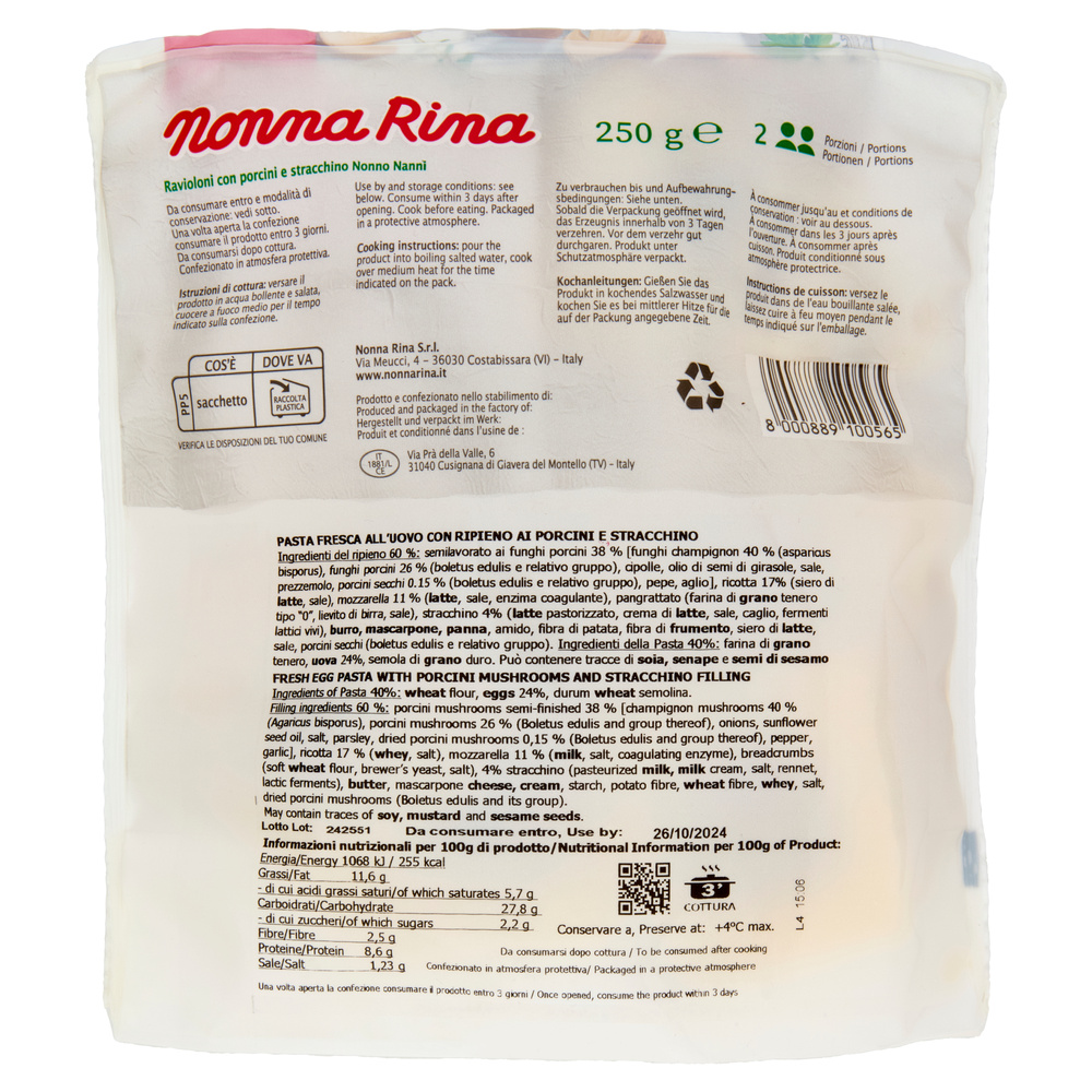 Nonna Rina Ravioli Ricotta Nonna Rina Ravioloni Con Porcini E Stracchino Nonno Nanni 250 G ...