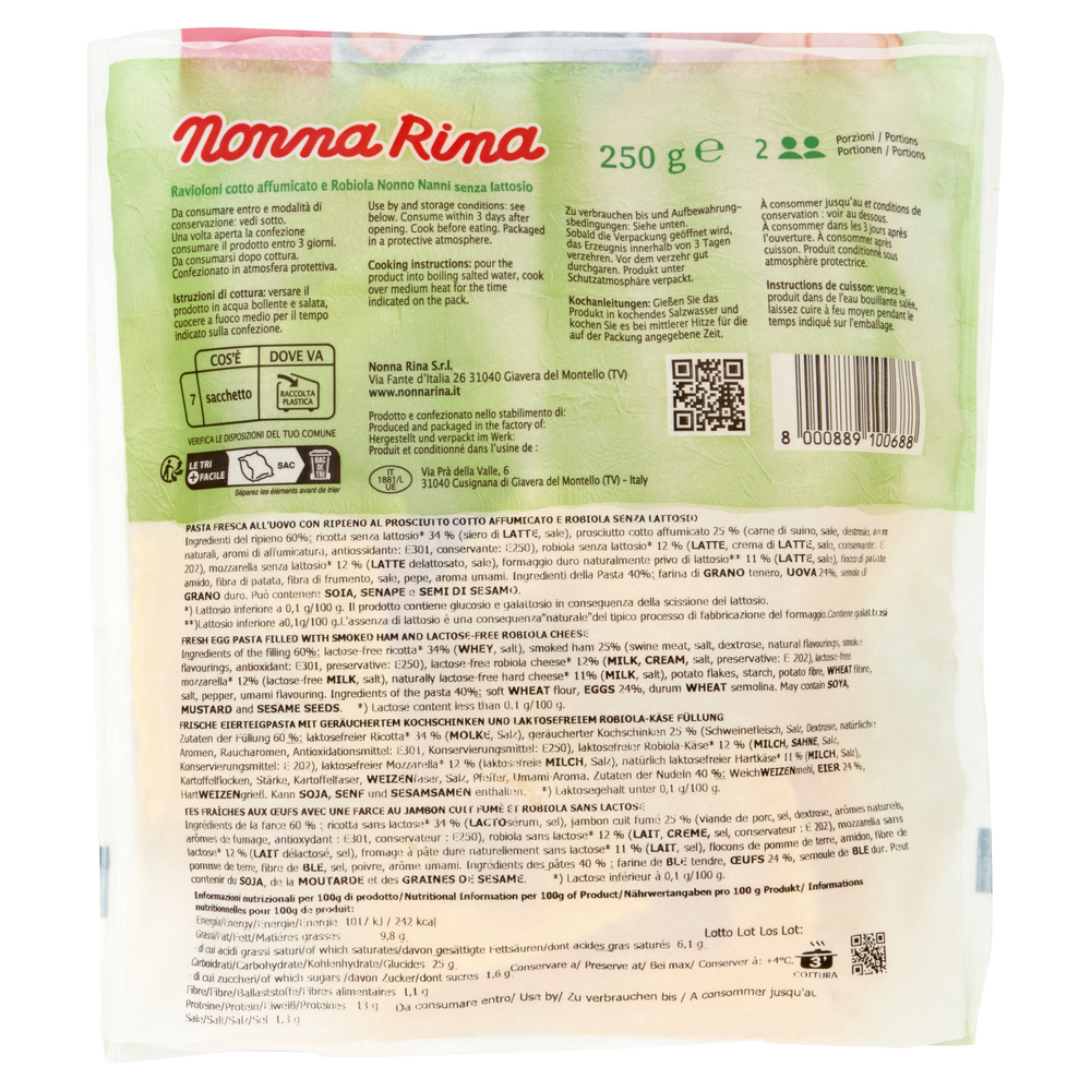 Nonna Rina Ravioli Ricotta Nonna Rina Ravioloni Cotto Affumicato E Robiola Senza Lattosio 250 G ...