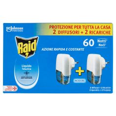 Raid Liquido Elettrico Antizanzare, Inodore, 60 Notti, 2 Diffusori E 2 Ricariche