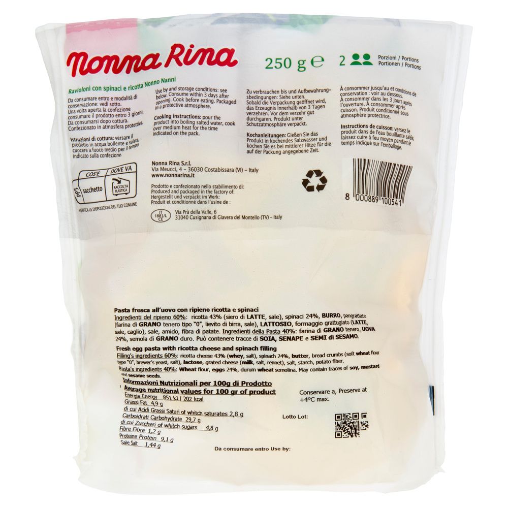 Nonna Rina Ravioli Ricotta Nonna Rina Ravioloni Con Spinaci E Ricotta Nonno Nanni 250 G - Easycoop.com